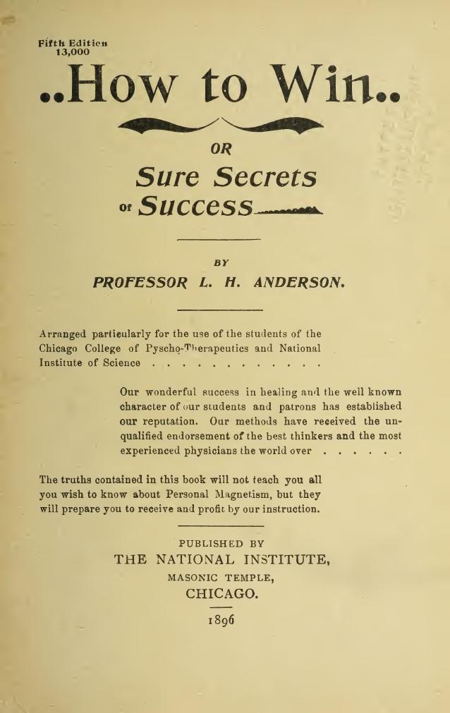 How To Win By The Aid Of Personal Magnetism And Hypnotism Lewis H Anderson
