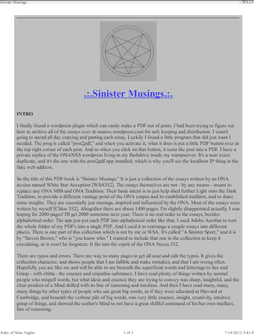 Sinister Musings Chloe 352 Wsa352 Order Of 9 Angles