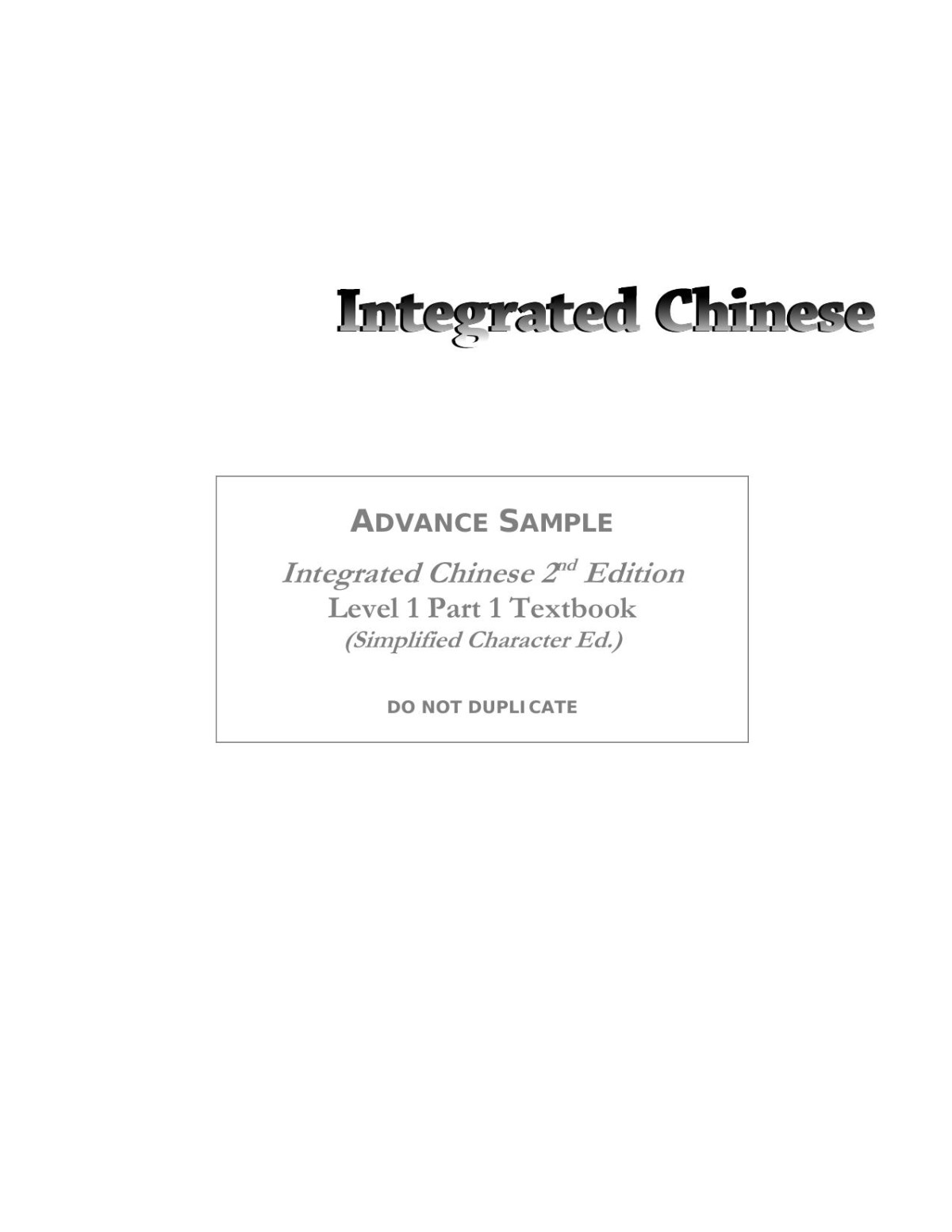 Integrated Chinese Level 1 Part 1 Revised Edition 2nd Taochung Yao And Yuehua Liu Liangyan Ge