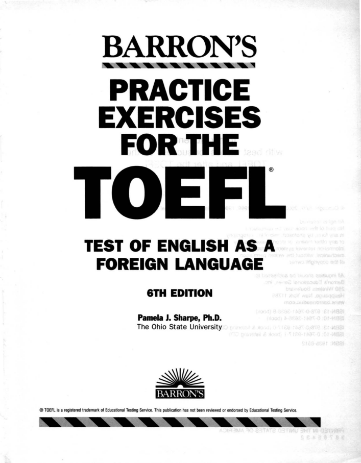 Barrons Practice Exercise For The Toefl Test Of English As A Foreign Language 6th Edition Pamela J Sharpe