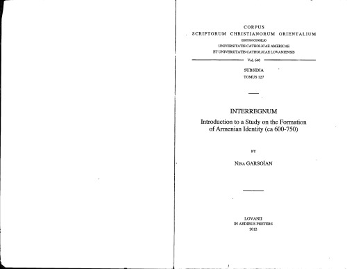 Interregnum Introduction To A Study On The Formation Of Armenian Identity Garsoan