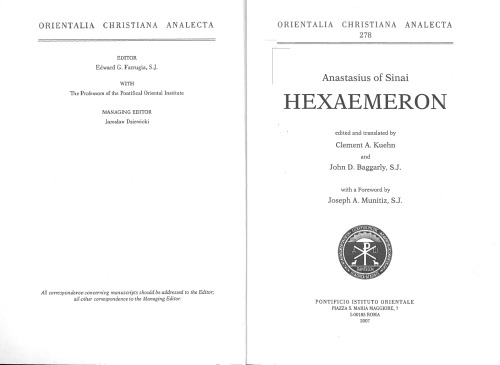 Hexaemeron Anastasius Of Sinai Kuehn Clement A Baggarly John D Trans
