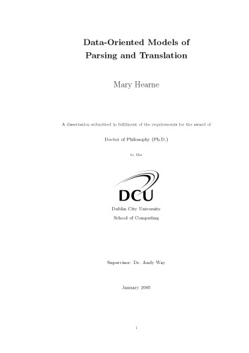 Dataoriented Models Of Parsing And Translation Thesis Mary Hearne