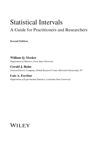 Statistical Intervals A Guide For Practitioners And Researchers William Q Meeker