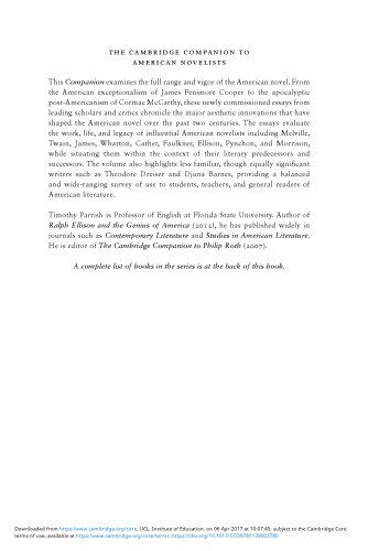 The Cambridge Companion To American Novelists Timothy L Parrish