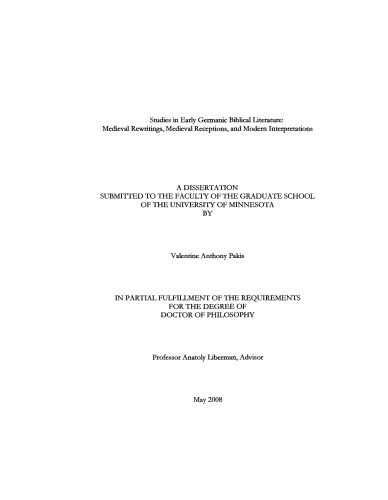 Studies In Early Germanic Biblical Literature Medieval Rewritings Medieval Receptions And Modern Interpretations Pakis