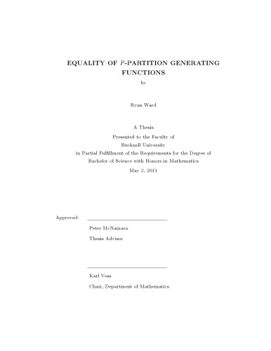 Equality Of Ppartition Generating Functions Thesis Ryan Ward