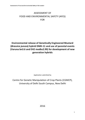 Assessment Of Food And Environmental Safety Of Ge Mustard Coll