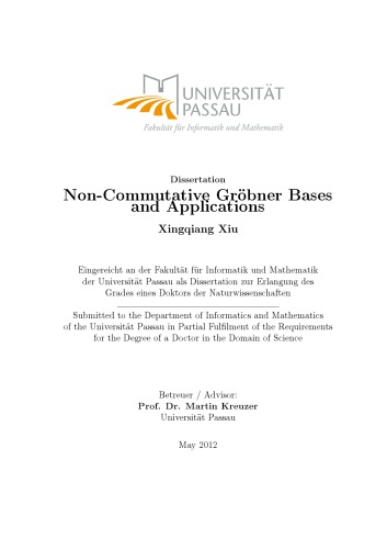 Noncommutative Grbner Bases And Applications Phd Thesis Xingqiang Xiu