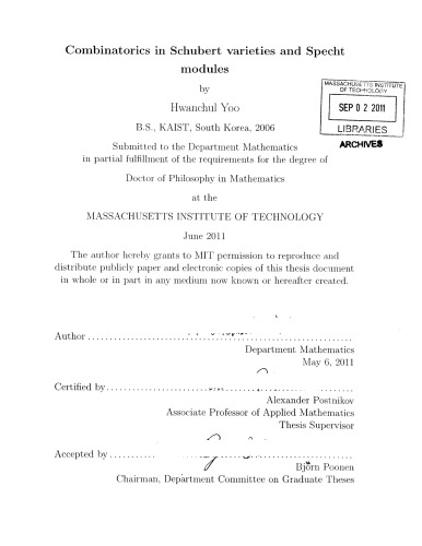 Combinatorics In Schubert Varieties And Specht Modules Phd Thesis Hwanchul Yoo