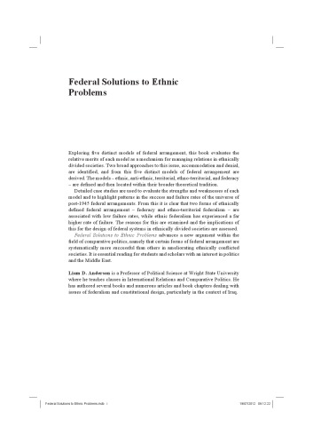 Federal Solutions To Ethnic Problems Accommodating Diversity 1st Edition Liam Anderson