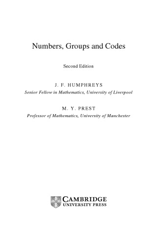 Numbers Groups And Codes 2nd Edition J F Humphreys M Y Prest