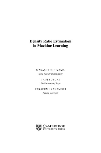 Density Ratio Estimation In Machine Learning Masashi Sugiyama