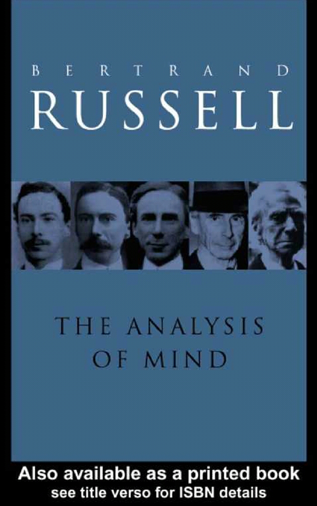 The Analysis Of Mind Bertrand Russell