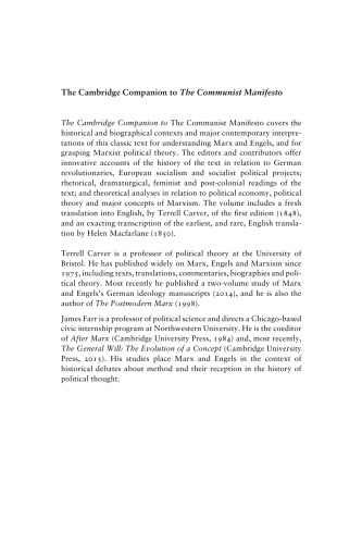 The Cambridge Companion To The Communist Manifesto Terrell Carver