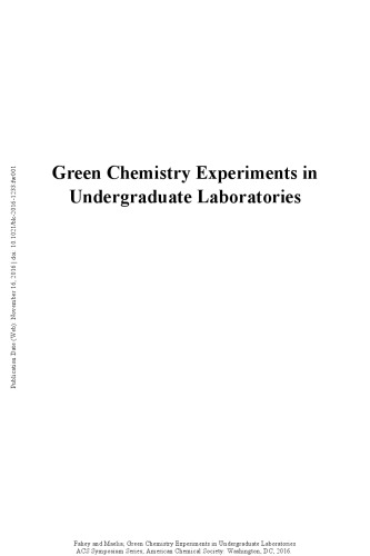 Green Chemistry Experiments In Undergraduate Laboratories Fahey
