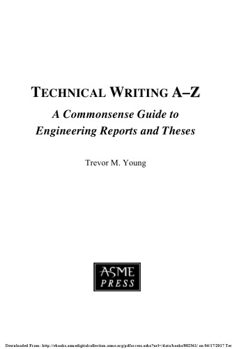 Technical Writing Az A Commonsense Guide To Engineering Reports And Theses 1st Edition Trevor M Young