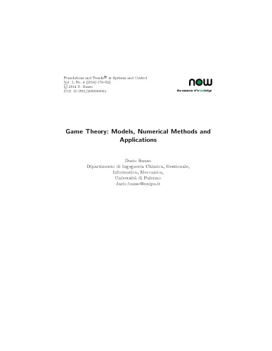 Game Theory Models Numerical Methods And Applications Bauso