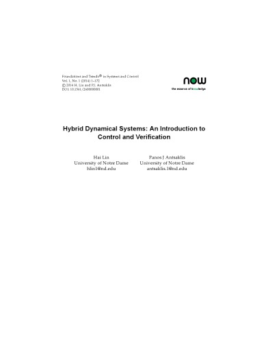 Hybrid Dynamical Systems An Introduction To Control And Verification Antsaklis