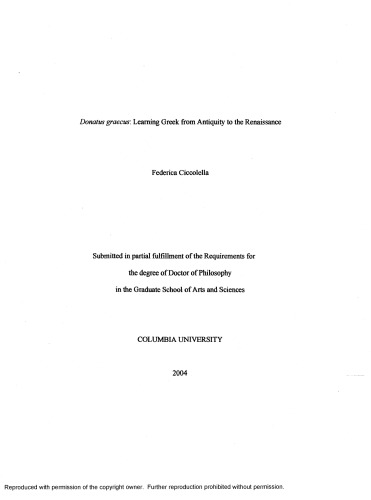 Donatus Graecus Learning Greek From Antiquity To The Renaissance Thesis Federica Ciccolella