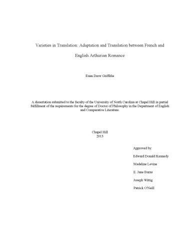 Varieties In Translation Adaptation And Translation Between French And English Arthurian Romance Thesis Euan Drew Griffiths