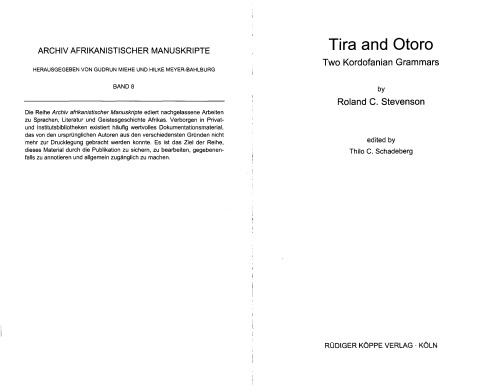 Tira And Otoro Two Kordofanian Grammars Stevenson Roland C