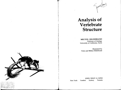 Analysis Of Vertebrate Structure Milton Hildebrand