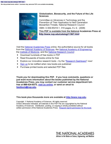 Globalization Biosecurity And The Future Of The Life Sciences Coll
