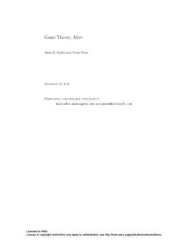 Game Theory Alive Anna R Karlin Yuval Peres