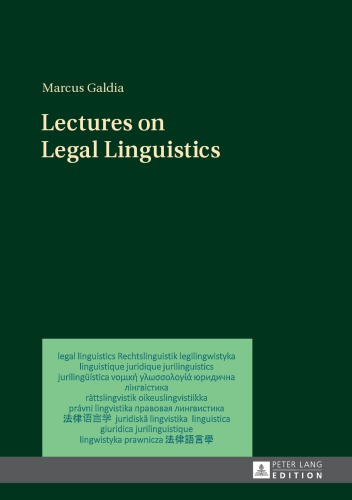 Lectures On Legal Linguistics Marcus Galdia