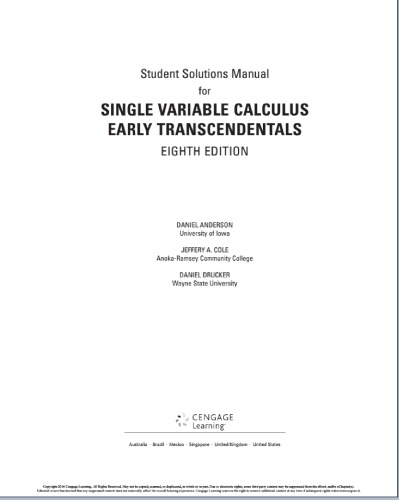 Student Solutions Manual For Single Variable Calculus Early Transcendentals 8th Edition James Stewart