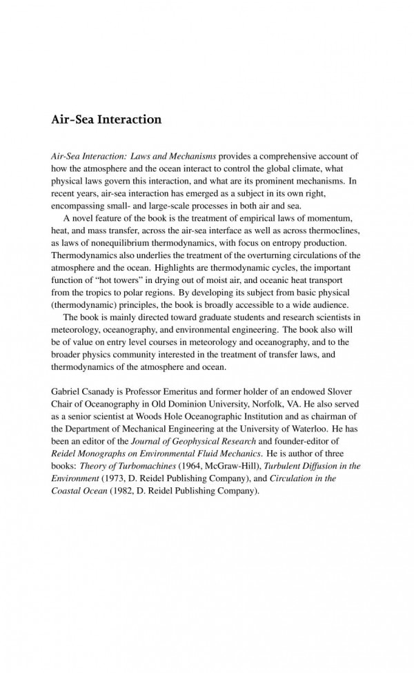 Airsea Interaction Laws And Mechanisms G T Csanady