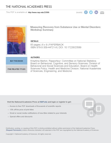 Measuring Recovery From Substance Use Or Mental Disorders Workshop Summary Krisztina Marton