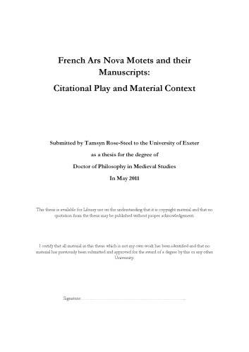 French Ars Nova Motets And Their Manuscripts Citational Play And Material Context Tamsyn Rosesteel