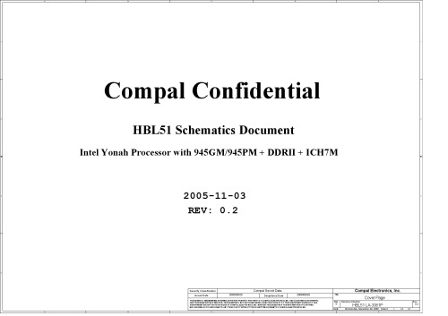 Compal Confidential Hbl51 Schematics Document Intel Yonah Processor With 945gm945pm Ddrii Ich7m Compal Electronics