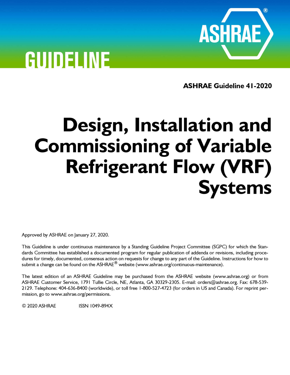 Ashrae Guideline 412020 Design Installation And Commissioning Of Variable Refrigerant Flow Systems Ashrae