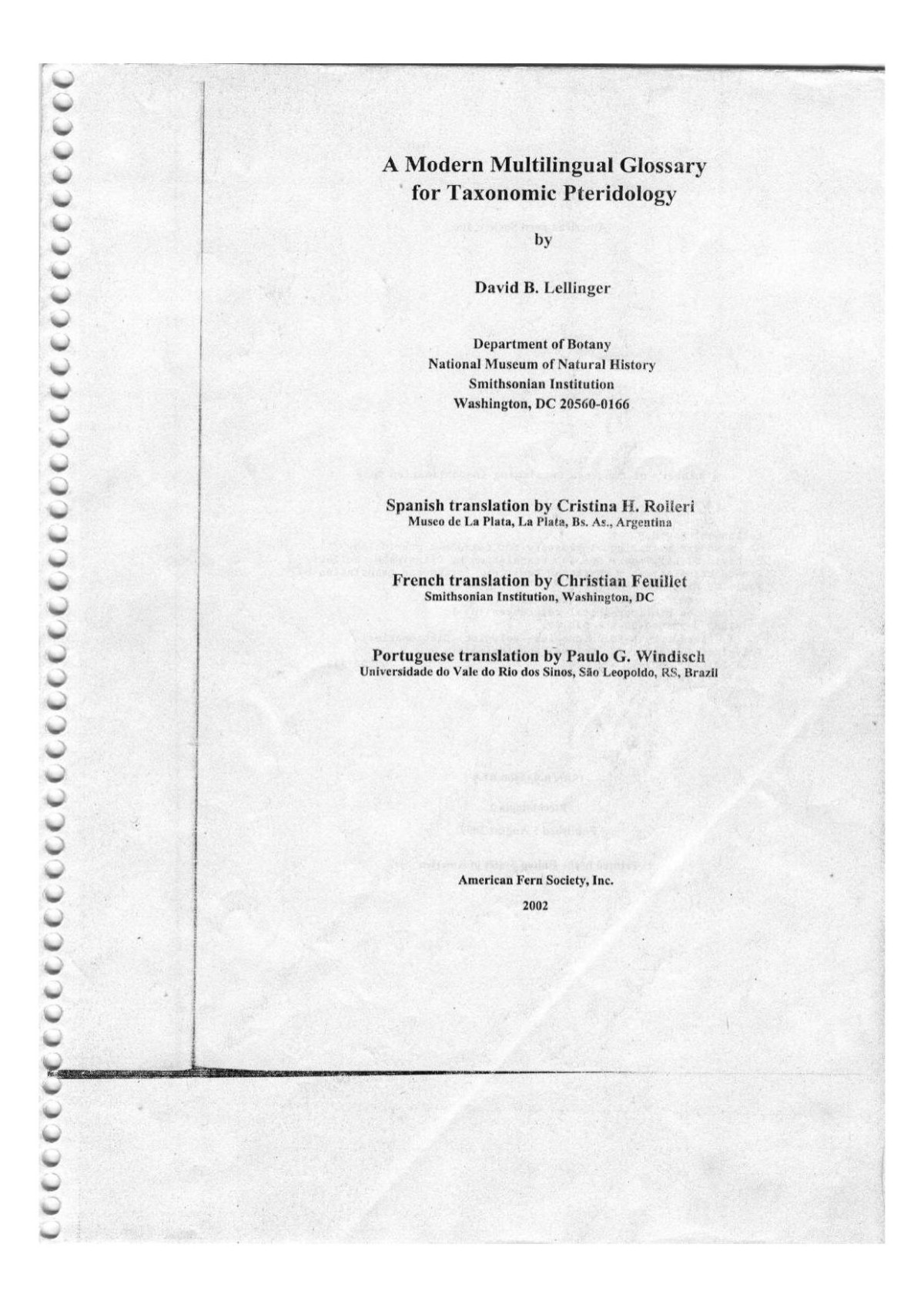 A Modern Multilingual Glossary For Taxonomic Pteridology David B Lellinger