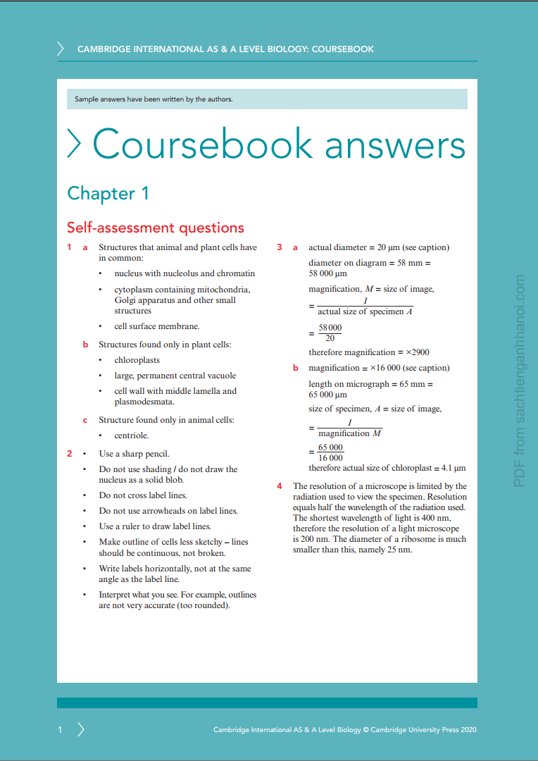 As Alevel Biology Coursebook Answers 5th Cambridge