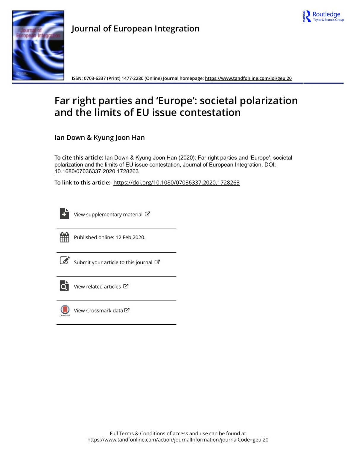 Far Right Parties And Europe Societal Polarization And The Limits Of Eu Issue Contestation Ian Down Kyung Joon Han