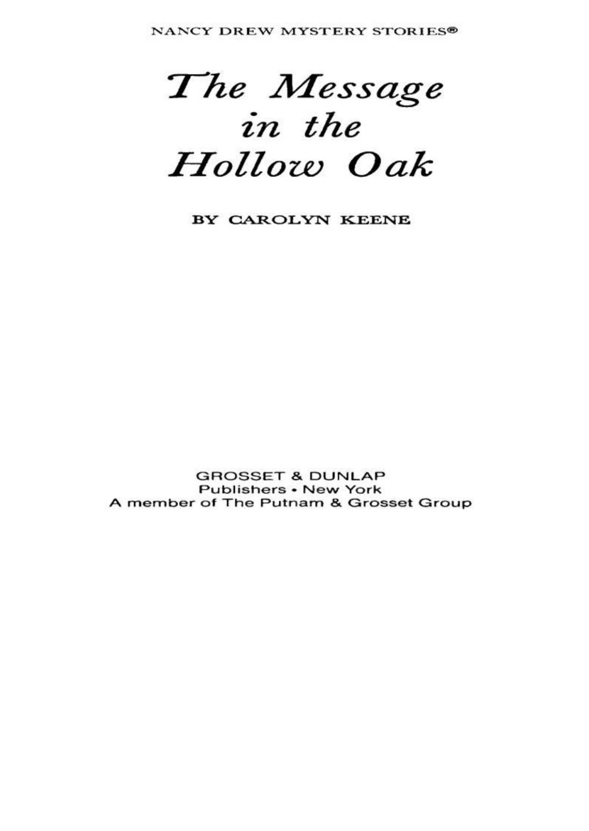 The Message In The Hollow Oak Carolyn Keene