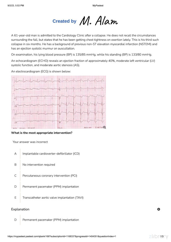 Mrcp Ii Pastest 2023 Cardiology M Alam