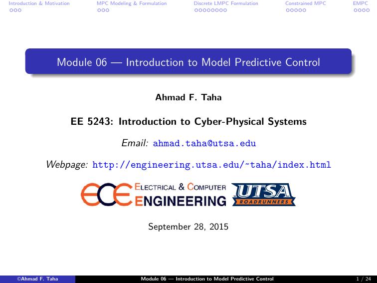 Module 06 Introduction To Model Predictive Control Ahmad F Taha
