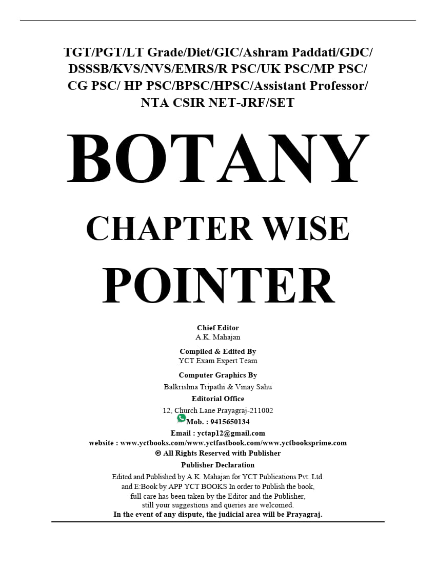 Botany Chapterwise Pointer Yct Expert Team