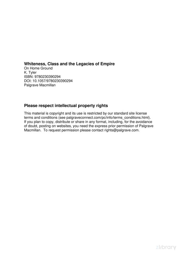 Whiteness Class And The Legacies Of Empire 2012th Edition K Tyler