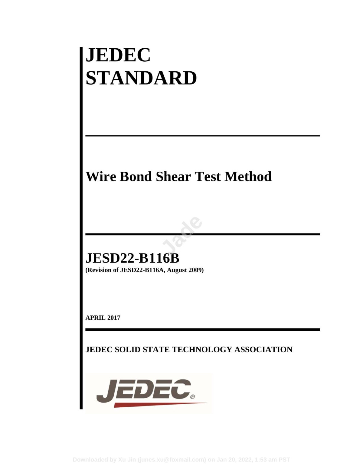 Wire Bond Shear Test Method 2017 2nd Jedec Solid State Technology Association