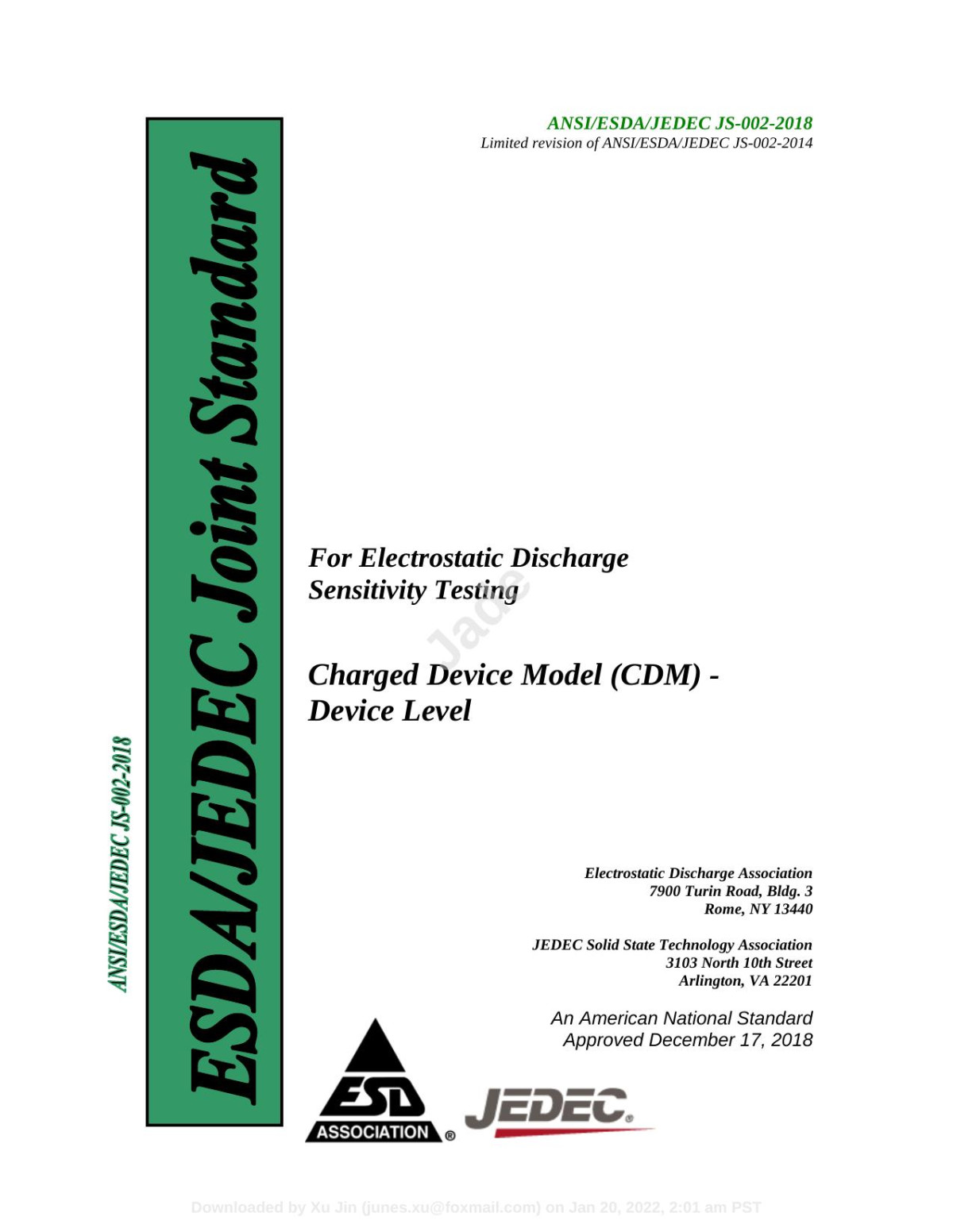 Esdajedec Joint Standard For Electrostatic Discharge Sensitivity Testing Eosesd Association