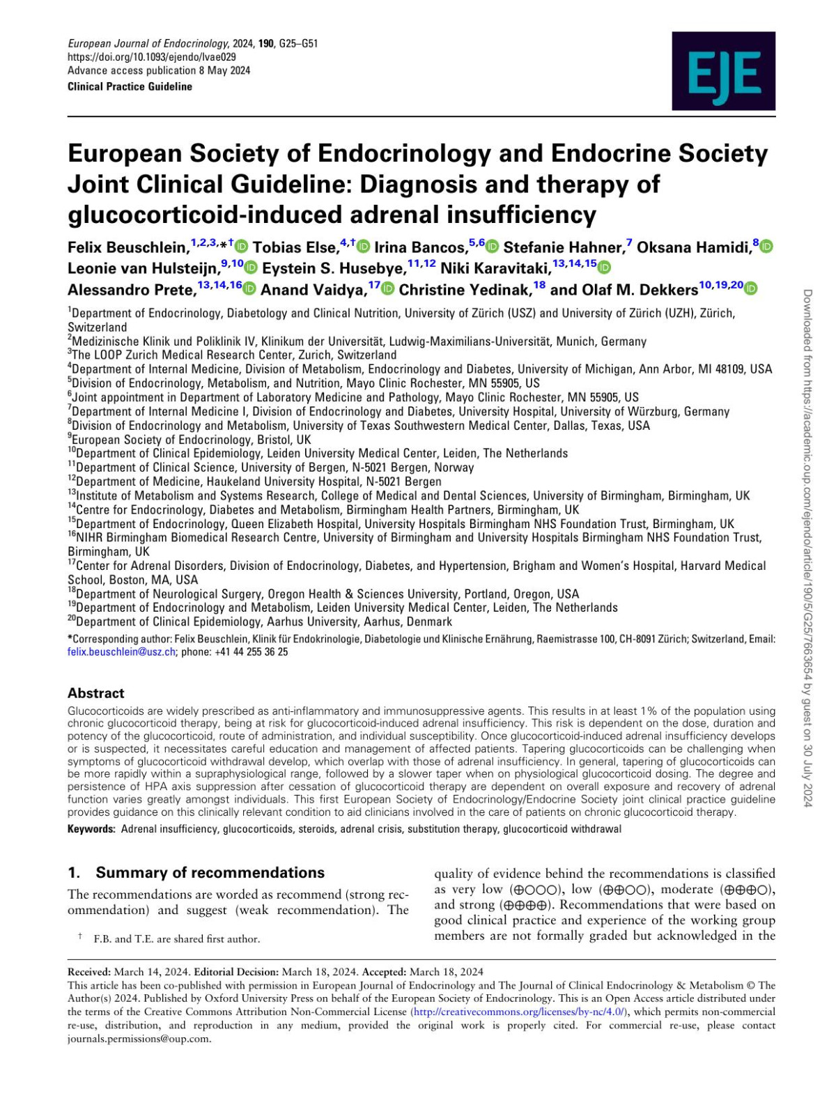 European Society Of Endocrinology And Endocrine Society Joint Clinical Guideline Diagnosis And Therapy Of Glucocorticoidinduced Adrenal Insufficiency Felix Beuschlein Tobias Else Irina Bancos Stefanie Hahner Oksana Hamidi Leonie Van Hulsteijn Eystein S Husebye Niki Karavitaki Alessandro Prete Anand Vaidya Christine Yedinak Olaf M Dekkers