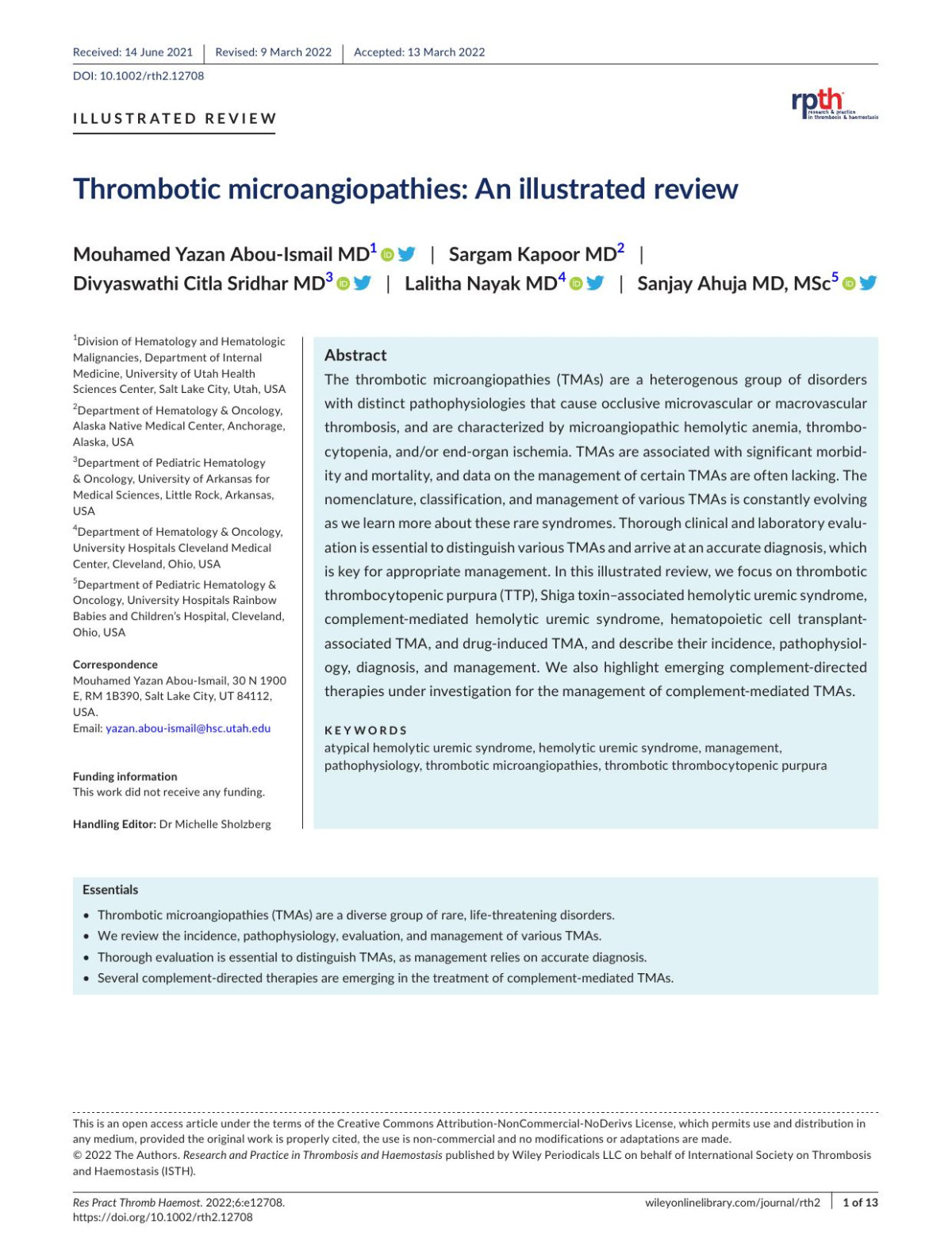 Thrombotic Microangiopathies An Illustrated Review Mouhamed Yazan Abouismail Sargam Kapoor Divyaswathi Citla Sridhar Lalitha Nayak Sanjay Ahuja