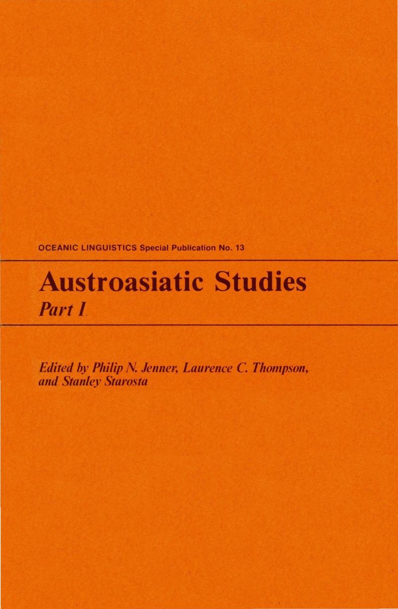 Austroasiatic Studies Part 1 Oceanic Linguistics Special Publication No 113 Philip N Jenner Editor