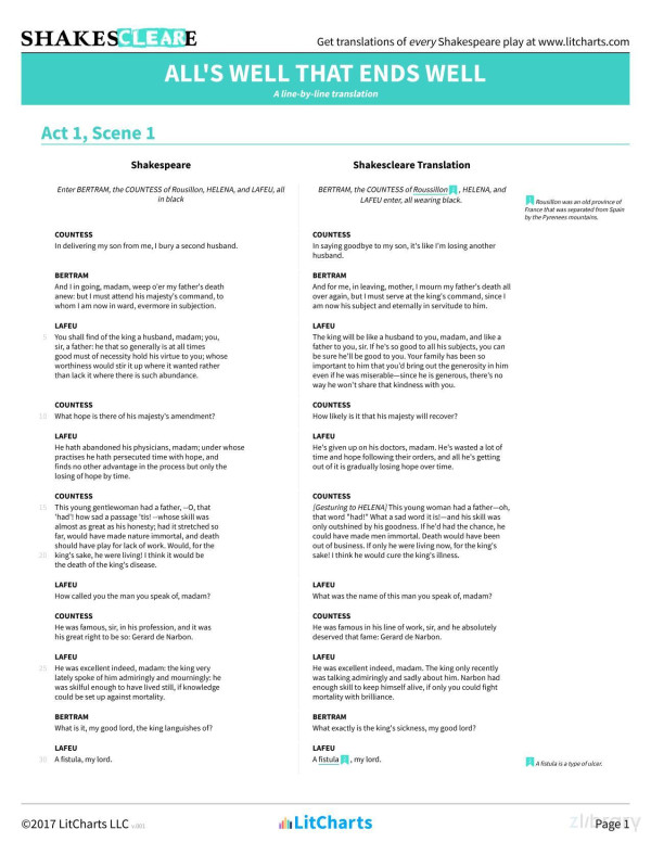 Alls Well That Ends Well Shakespeare Translations Litcharts V001 Litcharts